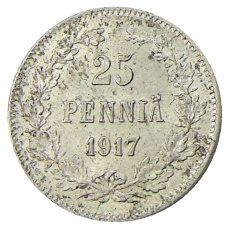 Монета 25 пенни 1917 года Русская Финляндия — Орел без корон (Временное правительство) (аверс)