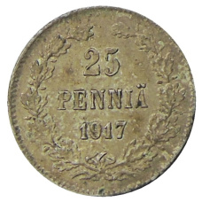 Монета 25 пенни 1917 года Русская Финляндия — Орел без корон (Временное правительство) (аверс)