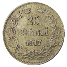 Монета 25 пенни 1917 года Русская Финляндия — Орел без корон (Временное правительство) (аверс)