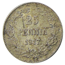 Монета 25 пенни 1917 года Русская Финляндия — Орел без корон (Временное правительство) (аверс)