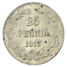 Монета 25 пенни 1917 года Русская Финляндия — Орел без корон (Временное правительство) (аверс)