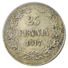 Монета 25 пенни 1917 года Русская Финляндия — Орел без корон (Временное правительство) (аверс)