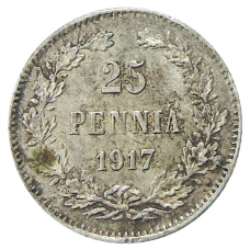 Монета 25 пенни 1917 года Русская Финляндия — Орел без корон (Временное правительство) (аверс)