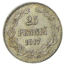 Монета 25 пенни 1917 года Русская Финляндия — Орел без корон (Временное правительство) (аверс)