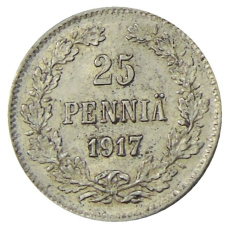 Монета 25 пенни 1917 года Русская Финляндия — Орел без корон (Временное правительство) (аверс)