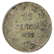 Монета 25 пенни 1917 года Русская Финляндия — Орел без корон (Временное правительство) (аверс)