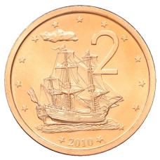 Монета 2 цента 2010 года Острова Кука (аверс)