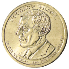 Монета 1 доллар 2013 года D США «28-й президент США Вудро Вильсон» (аверс)