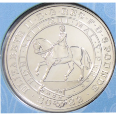 Монета 5 фунтов 2022 года Великобритания «70 лет вступлению на престол Королевы Елизаветы II (королева верхом на лошади на аверсе)» (в блистере) (реверс)