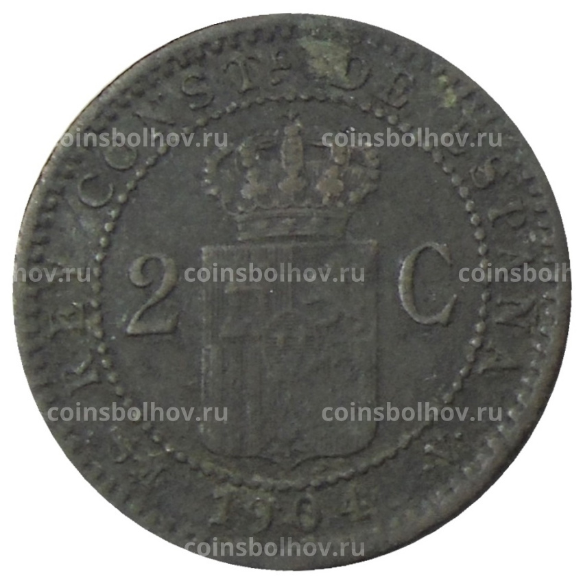 Монета 2 сентимо 1904 года Испания