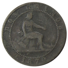 Монета 2 сентимо 1870 года Испания (аверс)