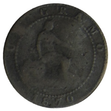 Монета 1 сентимо 1870 года Испания (аверс)