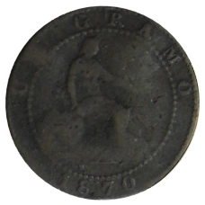 Монета 1 сентимо 1870 года Испания (аверс)