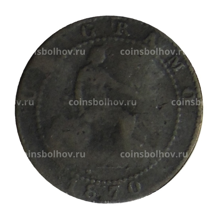 Монета 1 сентимо 1870 года Испания