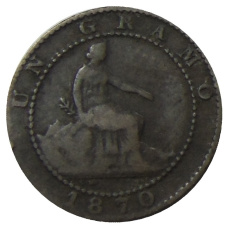 Монета 1 сентимо 1870 года Испания (аверс)