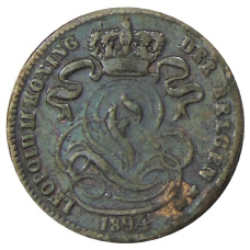 Монета 1 сантим 1894 года Бельгия Надпись на голландском — 'DER BELGEN' (аверс)