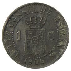 Монета 1 сентимо 1906 года Испания (реверс)