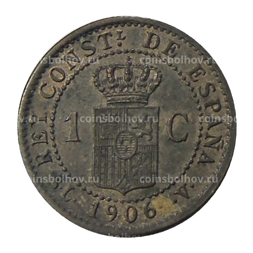 Монета 1 сентимо 1906 года Испания (вид 2)