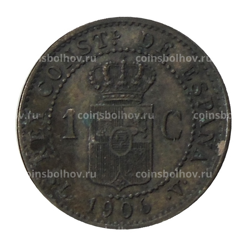Монета 1 сентимо 1906 года Испания (вид 2)