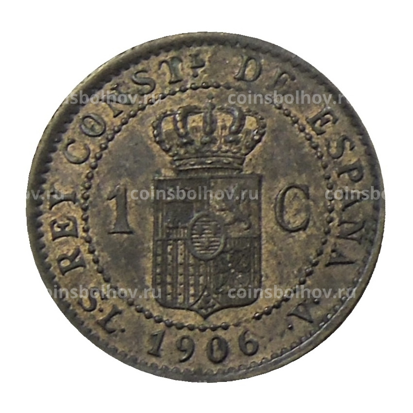 Монета 1 сентимо 1906 года Испания (вид 2)