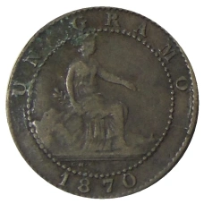 Монета 1 сентимо 1870 года Испания (аверс)