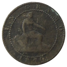 Монета 1 сентимо 1870 года Испания (аверс)