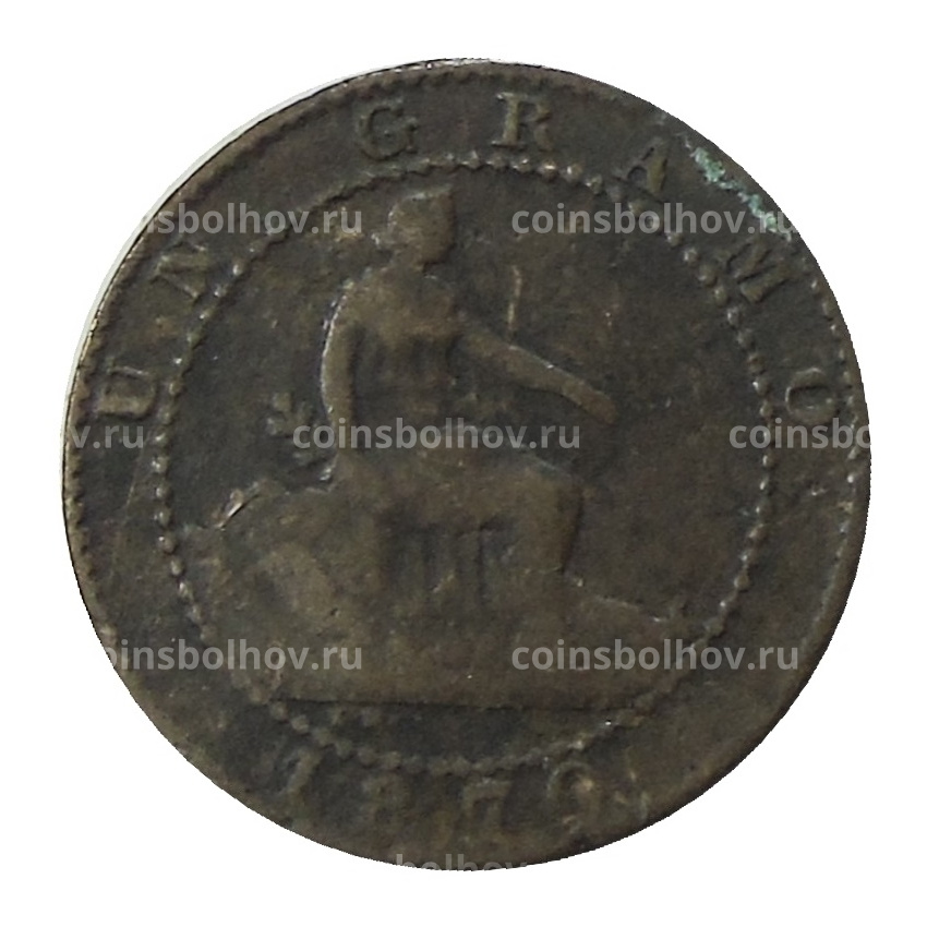 Монета 1 сентимо 1870 года Испания