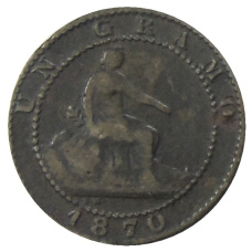 Монета 1 сентимо 1870 года Испания (аверс)