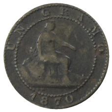 Монета 1 сентимо 1870 года Испания (аверс)