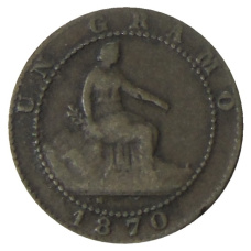 Монета 1 сентимо 1870 года Испания (аверс)