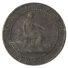 Монета 1 сентимо 1870 года Испания (аверс)