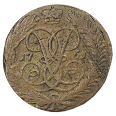Монета 2 копейки 1761 года (аверс)