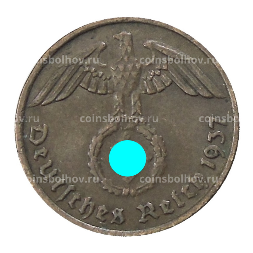 Монета 2 рейхспфеннига 1937 года D Германия