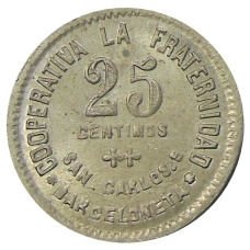 Монета 25 сентимо 1923 года Испания — Барселона (реверс)