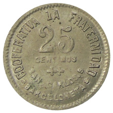 Монета 25 сентимо 1923 года Испания — Барселона (реверс)