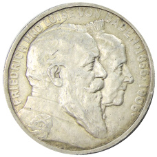 Монета 5 марок 1906 года Германия (Баден) «50 лет свадьбе Фридриха I и Луизы Прусской» (аверс)