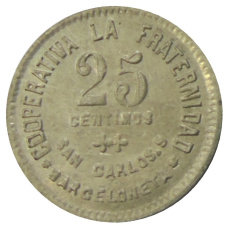 Монета 25 сентимо 1923 года Испания — Барселона (реверс)