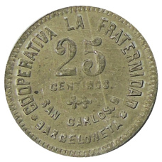 Монета 25 сентимо 1923 года Испания — Барселона (реверс)