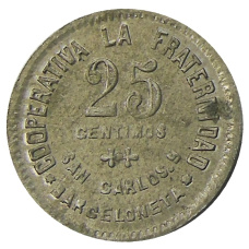 Монета 25 сентимо 1923 года Испания — Барселона (реверс)