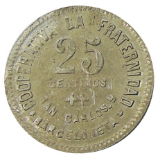 Монета 25 сентимо 1923 года Испания — Барселона (реверс)