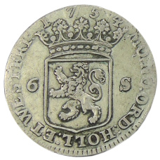Монета 6 стуверов 1754 года Голландия — Западная Фрисландия (реверс)