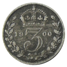 Монета 3 пенса 1900 года Великобритания (аверс)