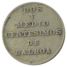 Монета 2 1/2 сентесимо 1940 года Панама (реверс)