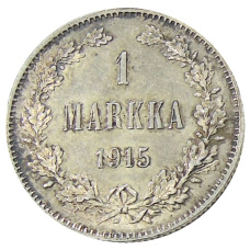 Монета 1 марка 1915 года Русская Финляндия (аверс)