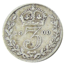 Монета 3 пенса 1900 года Великобритания (аверс)