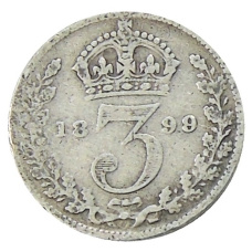 Монета 3 пенса 1899 года Великобритания (аверс)