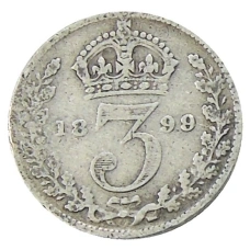 Монета 3 пенса 1899 года Великобритания (аверс)