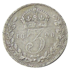 Монета 3 пенса 1896 года Великобритания (аверс)