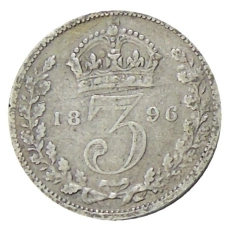 Монета 3 пенса 1896 года Великобритания (аверс)