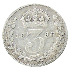 Монета 3 пенса 1896 года Великобритания (аверс)